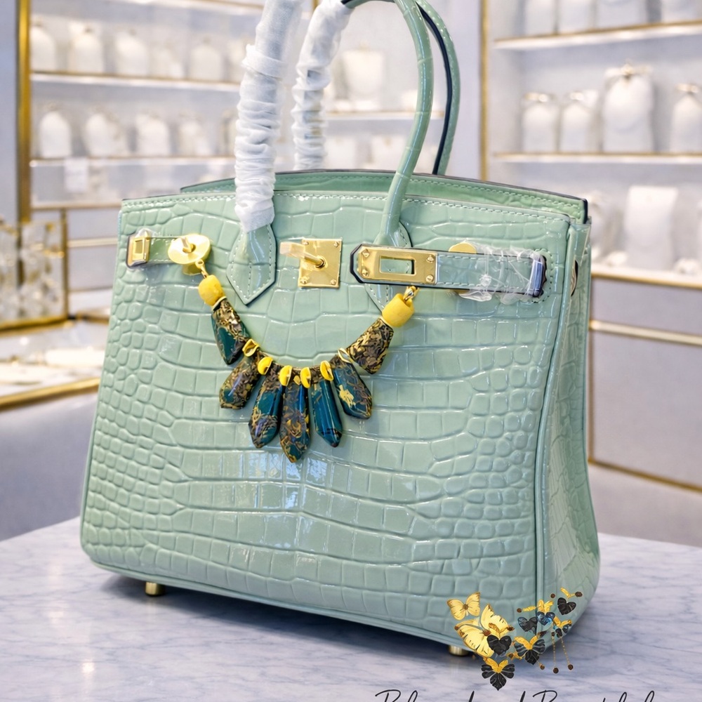 Mint Croc-Embossed Satchel with Gold Hardware **New**